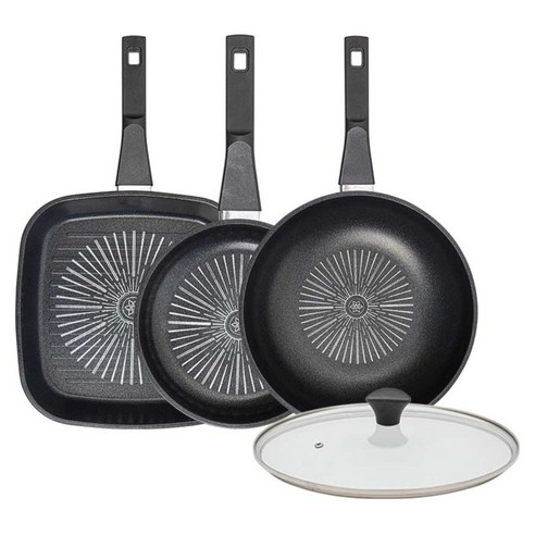 인터쿡 클래식 후라이팬 세트 4개, 블랙, 1세트, 27cm 사각팬 + 20cm 후라이팬 + 28cm 궁중팬 + 유리뚜껑