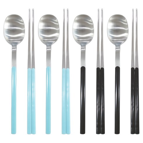 보겐 샤르망 샤틴 수저 4인 세트, 소프트블루, 블랙, 1세트, 숟가락 4p + 젓가락 4p