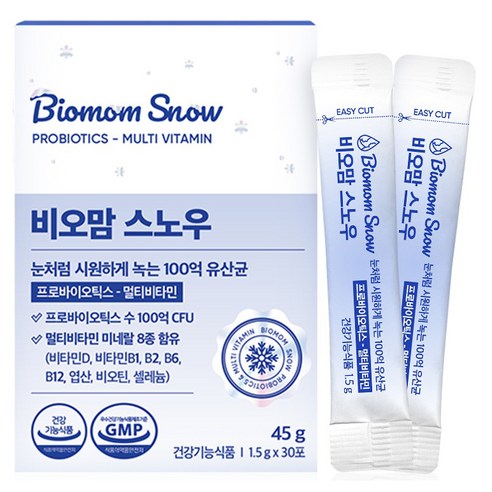 비오맘 스노우 눈처럼 녹는 100억 유산균 멀티비타민 블루베리맛 30p, 45g, 1개