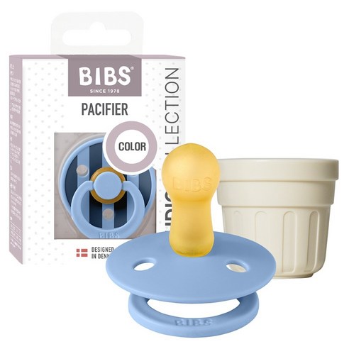 BIBS 컬러 스튜디오 고무 쪽쪽이 + 전용캡 세트, 1단계, 블록 스카이블루, 1세트