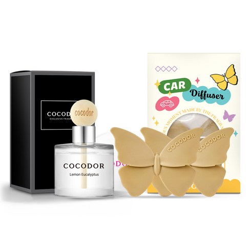 코코도르 차량용 우드볼 디퓨저 50ml + 플라워 투웨이 세트, 1세트, 레몬유칼립투스, 베이지플라워