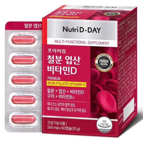 뉴트리디데이 프리미엄 철분 엽산 비타민D 30g, 60정, 1개