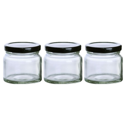 원형 밀폐 유리용기 120ml 3p + 블랙캡 3p 세트, 1세트