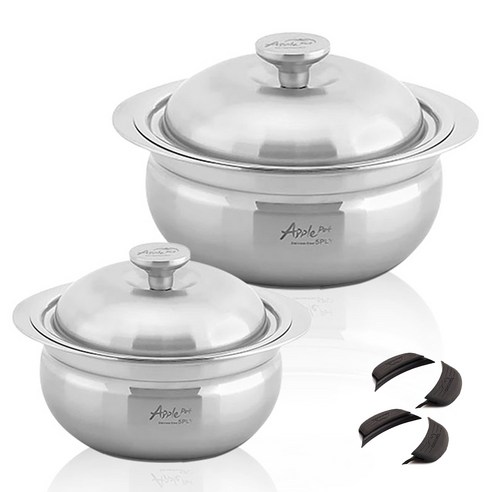 크로벨 애플팟 통5중 인덕션 스텐냄비 세트 6개, 양수냄비 16cm + 양수냄비 24cm + 실리콘핸들 4p, 1세트