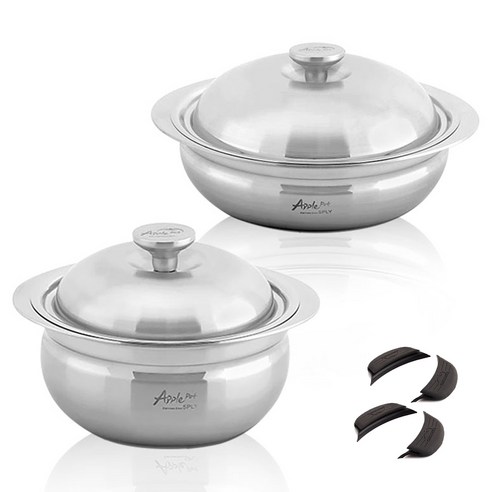 크로벨 애플팟 통5중 인덕션 스텐냄비 세트 6개, 양수냄비 16cm + 전골냄비 20cm + 실리콘핸들 4p, 1세트