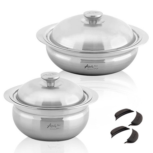 크로벨 애플팟 통5중 인덕션 스텐냄비 세트 6개, 양수냄비 16cm + 전골냄비 24cm + 실리콘핸들 4p, 1세트