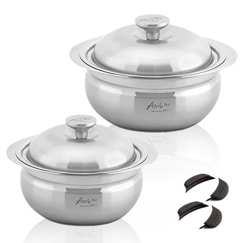 크로벨 애플팟 통5중 인덕션 스텐냄비 세트 6개, 양수냄비 16cm + 양수냄비 18cm + 실리콘핸들 4p, 1세트