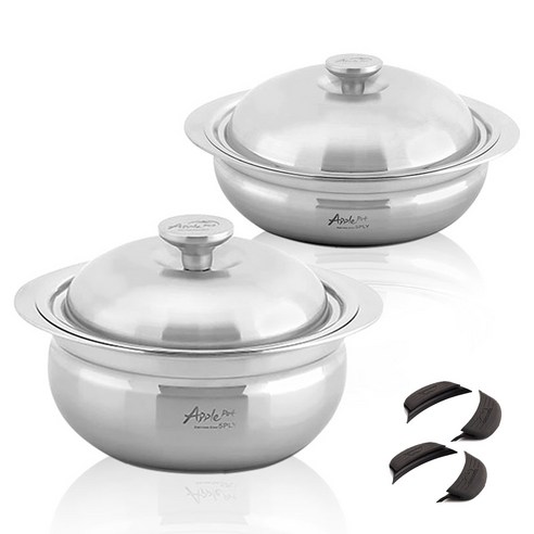 크로벨 애플팟 통5중 인덕션 스텐냄비 세트 6개, 양수냄비 20cm + 전골냄비 20cm + 실리콘핸들 4p, 1세트