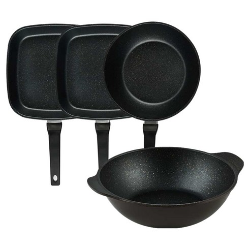 퀸센스 디너 후라이팬 세트 4개, 브라운, 1세트, 사각팬 27cm 2p + 궁중팬 28cm + 파티웍 28cm
