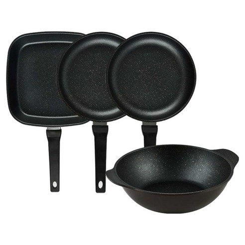 퀸센스 디너 후라이팬 세트 4개, 브라운, 1세트, 사각팬 27cm + 후라이팬 24cm 2p + 파티웍 28cm