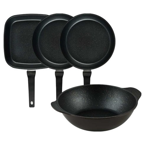 퀸센스 디너 후라이팬 세트 4개, 브라운, 1세트, 사각팬 27cm + 후라이팬 28cm 2p + 파티웍 28cm