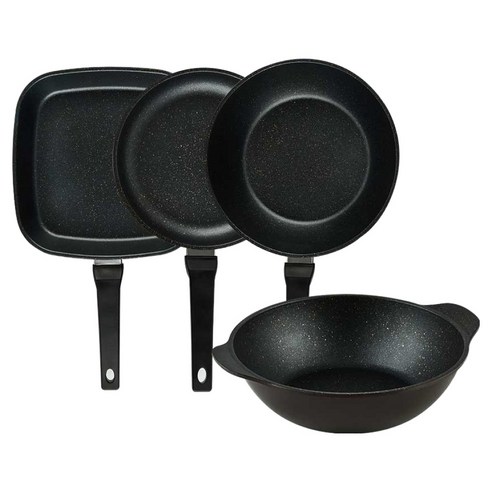 퀸센스 디너 후라이팬 세트 4개, 브라운, 1세트, 사각팬 27cm + 후라이팬 24cm + 궁중팬 28cm + 파티웍 28cm