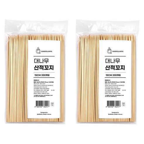 퀸스리빙 대나무 산적꼬지 15cm, 2개, 200개입