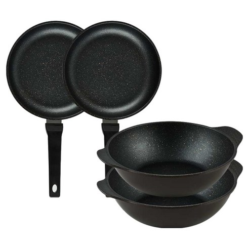 퀸센스 디너 후라이팬 4종 세트 4개, 브라운, 1세트, 후라이팬 24cm(2p) + 파티웍 28cm(2p)