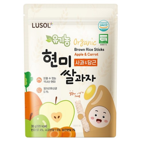 루솔 유기농 현미쌀과자, 혼합맛(사과 / 당근), 30g, 1개