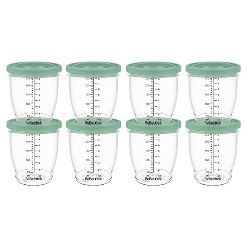 베베락 유아용 PP 밀폐 이유식 용기, 240ml, 딥그린, 8개