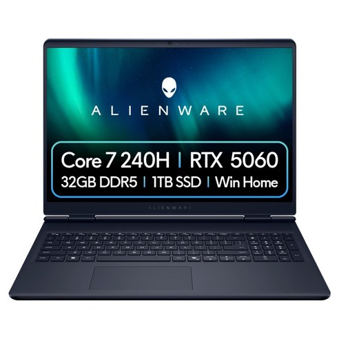 델 2025 에일리언웨어 오로라 16 코어7 인텔 14세대 지포스 RTX 5060, 인터스텔라 인디고, 1TB, 32GB, WIN11 Home, DAC16250-WH05KR