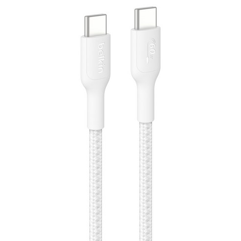 벨킨 C타입-C타입 60W 브레이디드 고속 충전 케이블 CAB024fq2MWH, 2m, 화이트, 1개