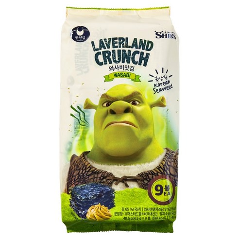 만전김 슈렉 와사비맛김, 4.5g, 9개