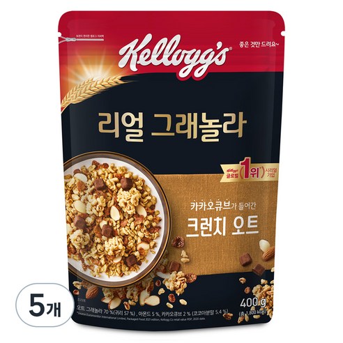 켈로그 리얼 그래놀라 크런치오트 시리얼, 5개, 400g