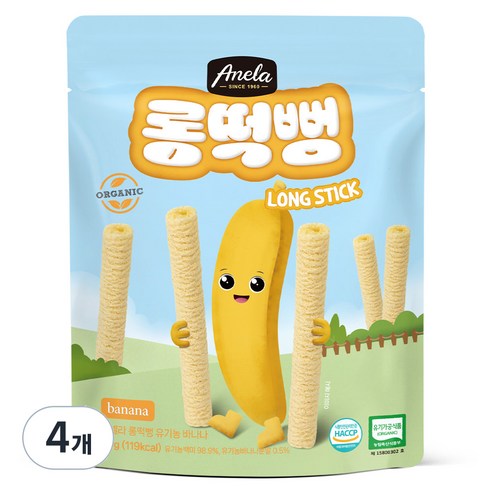 아넬라 유기농 롱떡뻥 바나나 롱스틱, 바나나맛, 30g, 4개
