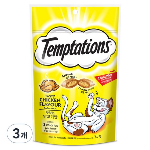 템테이션 고양이 맛있는 닭고기맛, 75g, 3개