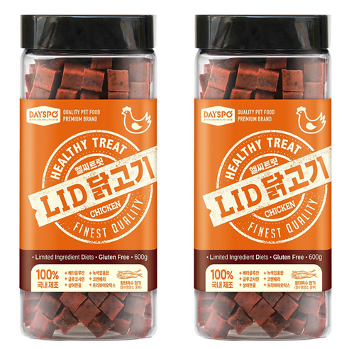 데이스포 강아지 헬시 트릿 LID 져키 간식, 치킨, 600g, 2개