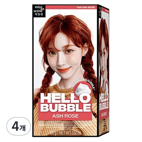 미쟝센 헬로 버블 염색제, 7AR 애쉬로즈, 4개