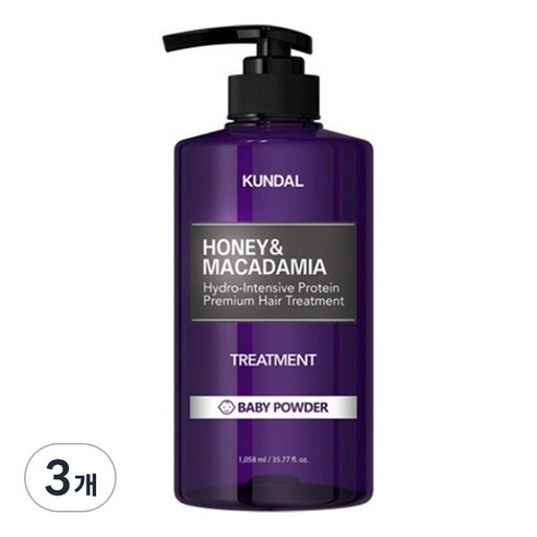 쿤달 허니 앤 마카다미아 헤어트리트먼트 베이비파우더향, 1058ml, 3개