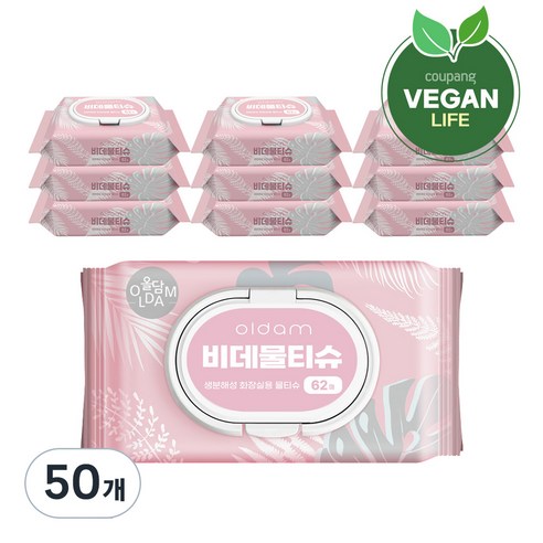 올담 오리지널 비데물티슈 캡형, 70g, 62매, 50개