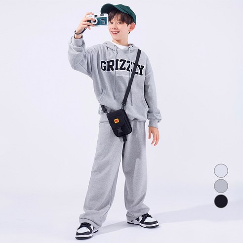 고스트리퍼블릭 아동용 GRIZZLY 핸들자수 오버핏 후드티 + 트레이닝 바지 세트 JTS-J47645