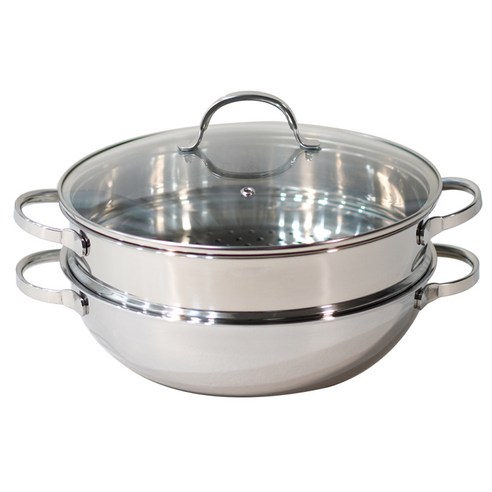 한일스텐레스 오딘 통3중 궁중 전골 찜기 + 유리 뚜껑 + 스티머 세트, 28cm, 1세트