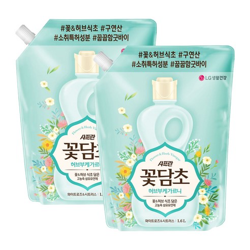 [비건라이프] 샤프란 꽃담초 허브부케가르니 섬유유연제 화이트로즈&시트러스 리필, 1.6L, 2개