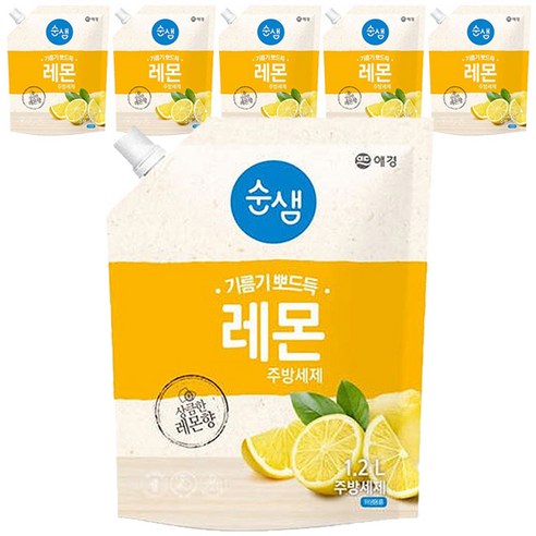 순샘 레몬 주방세제 리필, 1.2L, 6개