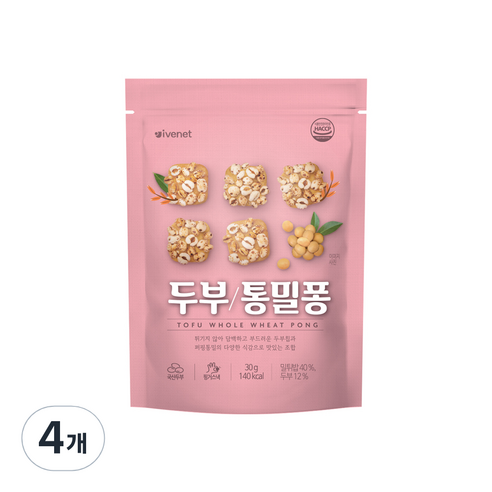 아이배냇 유아용 두부 통밀퐁 과자 30g, 두부 + 통밀 혼합맛, 4개