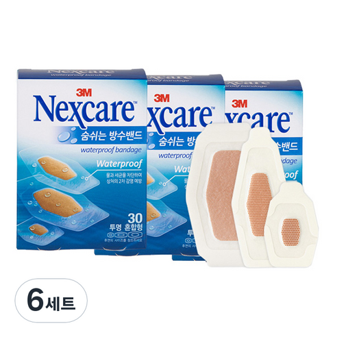 3M 넥스케어 숨쉬는 방수밴드 투명 혼합형 30매, 6세트