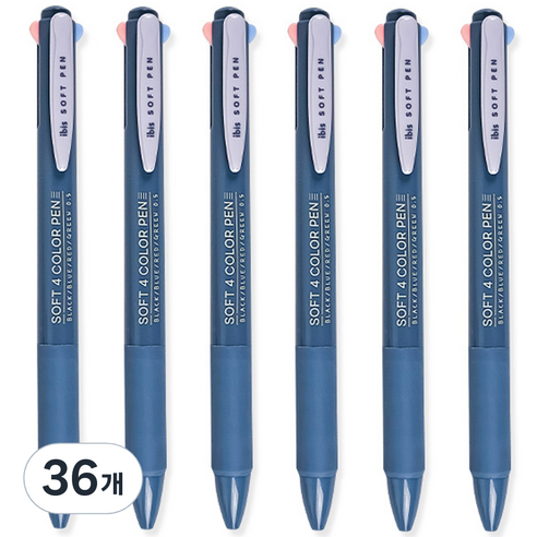 아이비스 소프트 4색 젤펜 0.5mm 12499, 블루, 36개
