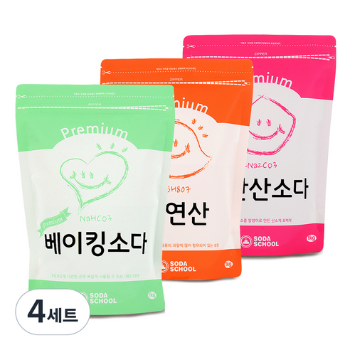 생활세제 프리미엄 베이킹소다 1kg + 구연산 1kg + 과탄산소다 1kg 세트, 4세트