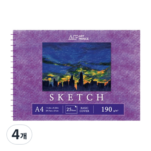 두성 아트프린스 스케치 스프링 스케치북 190g S03, A4, 25매, 4개