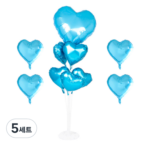 파티쇼 풍선꽂이장식세트 70cm, 하트라이트블루, 5세트