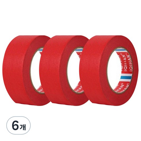다다 칼라 마스킹 종이테이프 30mm x 15m, 레드, 6개