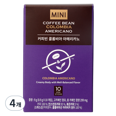 커피빈 콜롬비아 아메리카노 스틱커피 미니, 9g, 4개