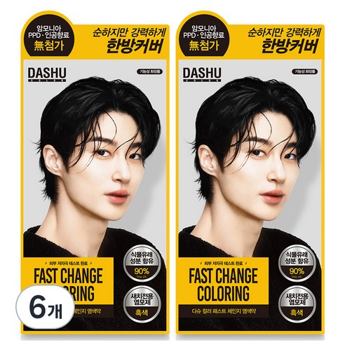 다슈 컬러 패스트 체인지 새치전용 염색약, 흑색, 6개