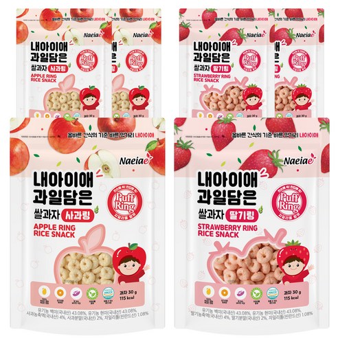 내아이애 과일담은 자일리톨 쌀과자 (사과 3개+딸기 3개) 6개, 사과, 딸기, 1세트