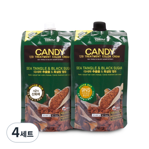 C2M 캔디 티에스 트리트먼트 칼라 크림 염모제 1제 400ml + 2제 400ml, 아주 밝은 황갈색(9NS), 4세트