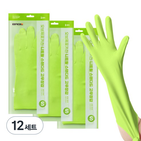 브릭글로 안찢어지는 니트릴 고무장갑 오브제포키친, 라임펀치, 소(S), 12세트