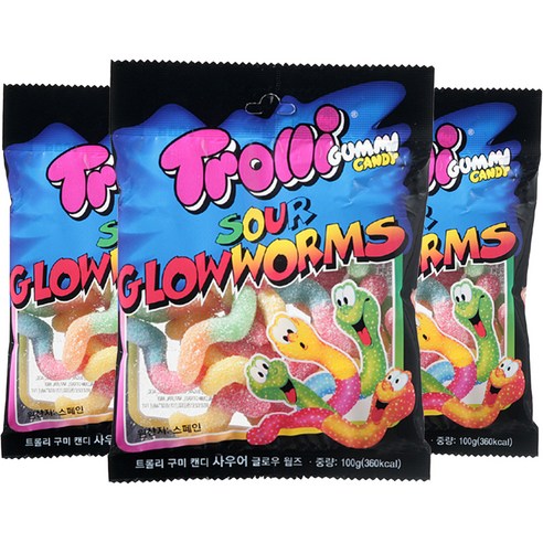 트롤리 사우어글로우웜즈 100g, 3개
