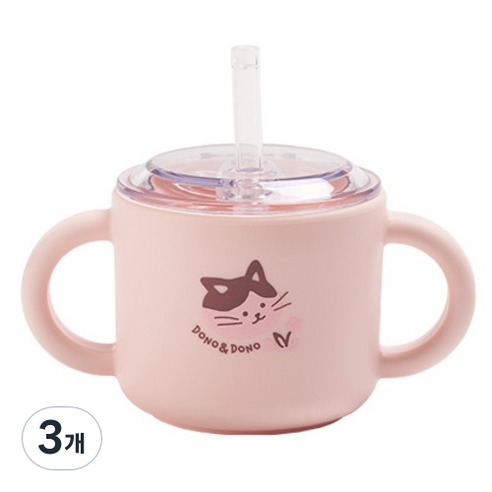도노도노 맘마존 실리콘 빨대컵, 150ml, 3개, 키티 코튼핑크