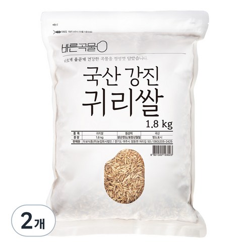 바른곡물 국산 강진 귀리쌀, 1.8kg, 2개