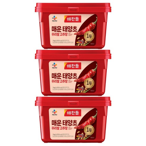 해찬들 매운 태양초 우리쌀 고추장, 3kg, 3개